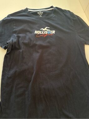 Hollister Navy Logo Tee with Multicolor Script
